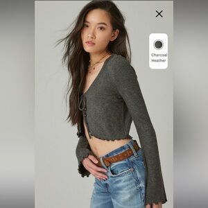 NWT Cloud Rib Tie Top in Charcoal Heather